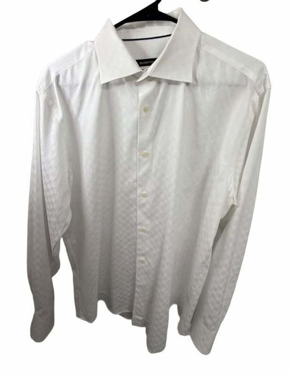 Bugatchi Men’s L 16.5 32-33 White Shaped Fit Textured Dress Shirt 100% Cotton